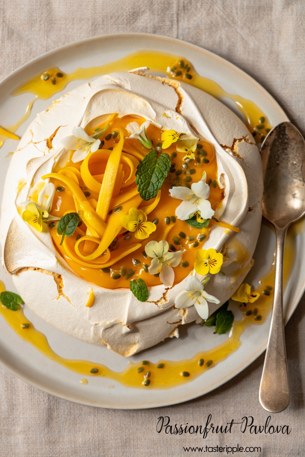 Passionfruit Curd Pavlova with Mango & Mint